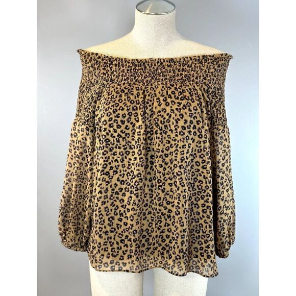 CeCe NWT Smocked Off-Shoulder Leopard Print Blouse in Spice Size M - Picture 2 of 5